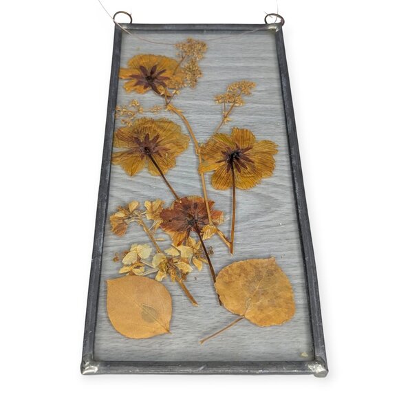 Pressed Floral Leaded Glass Frame Decor 8" x 4" x 1.4" - Picture 1 of 14